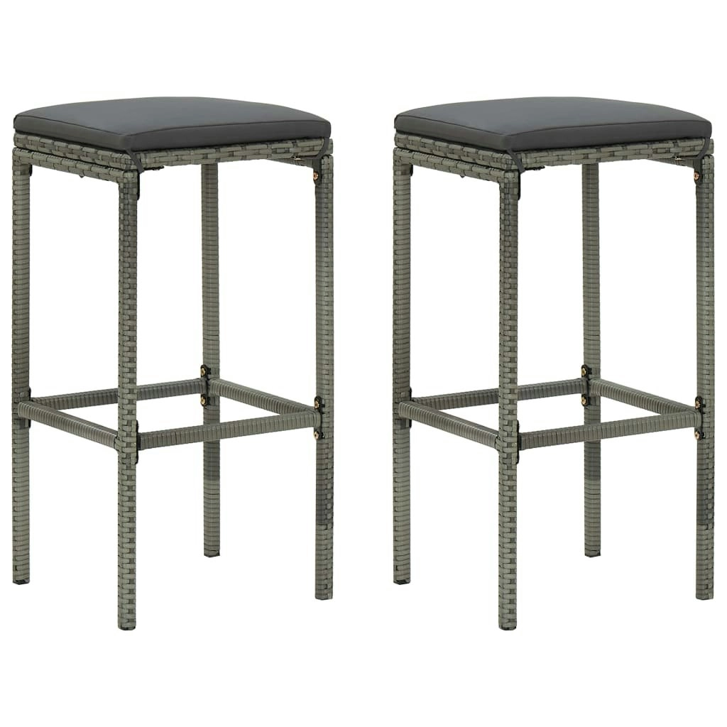 Bar Stools with Cushions 2 pcs Grey Poly Rattan 313441