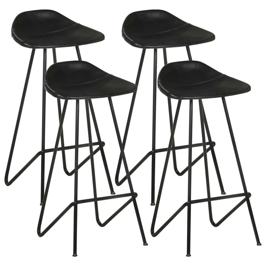 Bar Stools 4 pcs Black Real Leather 320642