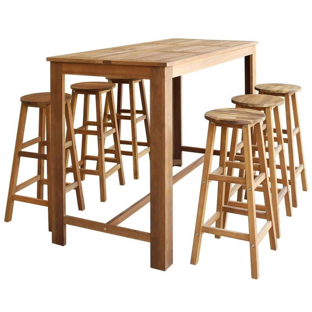 Bar Table and Stool Set 7 Pieces Solid Acacia Wood 246670