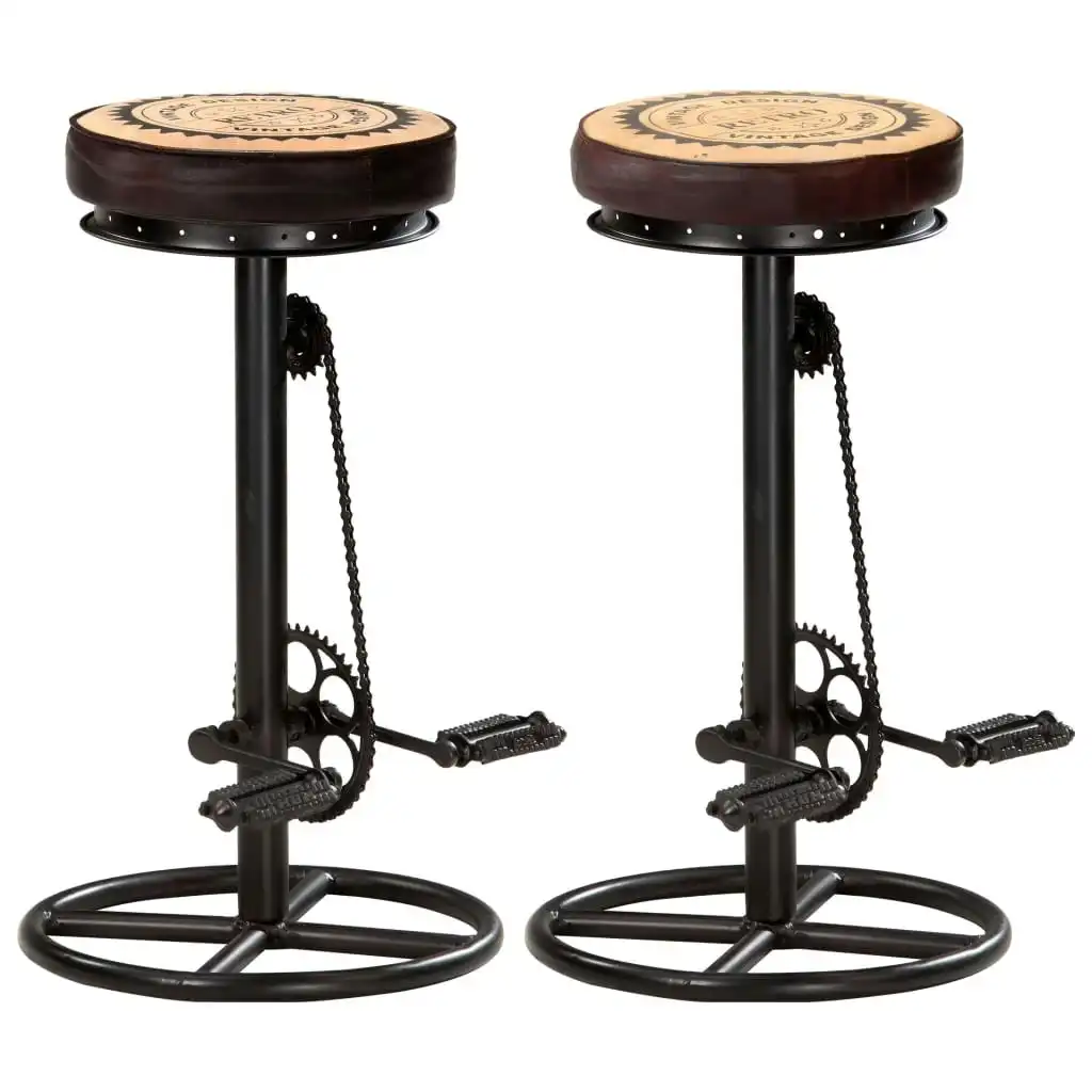 Bar Stools with Canvas Print 2 pcs Black and Brown Real Leather 286969