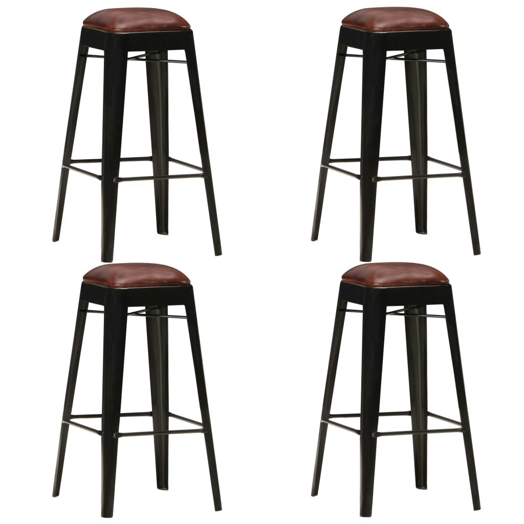 Bar Stools 4 pcs Black Real Leather 286128