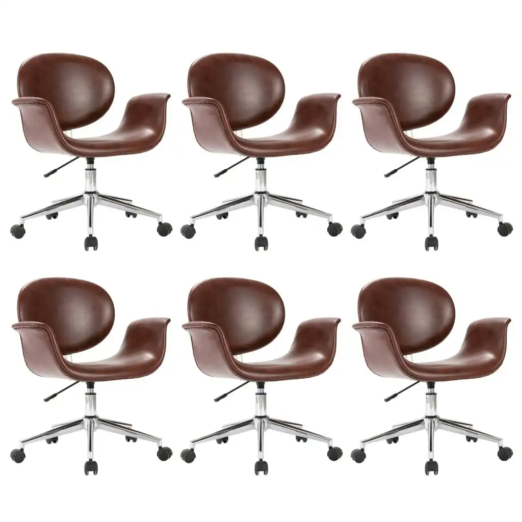 Swivel Dining Chairs 6 pcs Brown Faux Leather 3054862