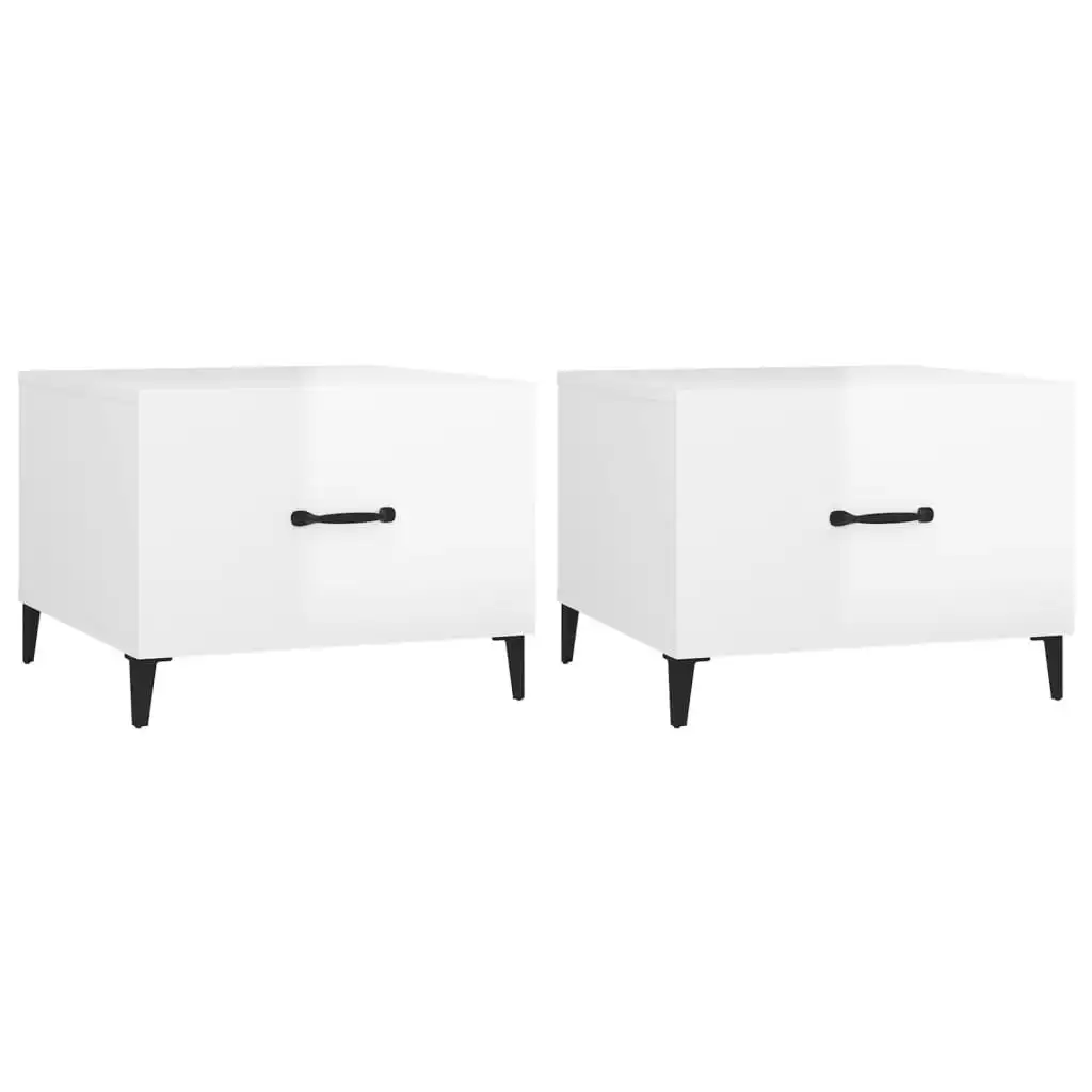 Coffee Tables with Metal Legs 2 pcs High Gloss White 50x50x40 cm 812739