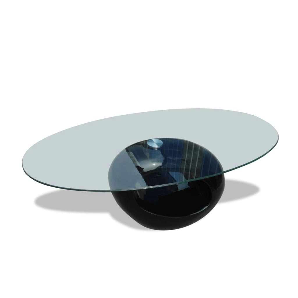 Coffee Table with Oval Glass Top High Gloss Black 240319