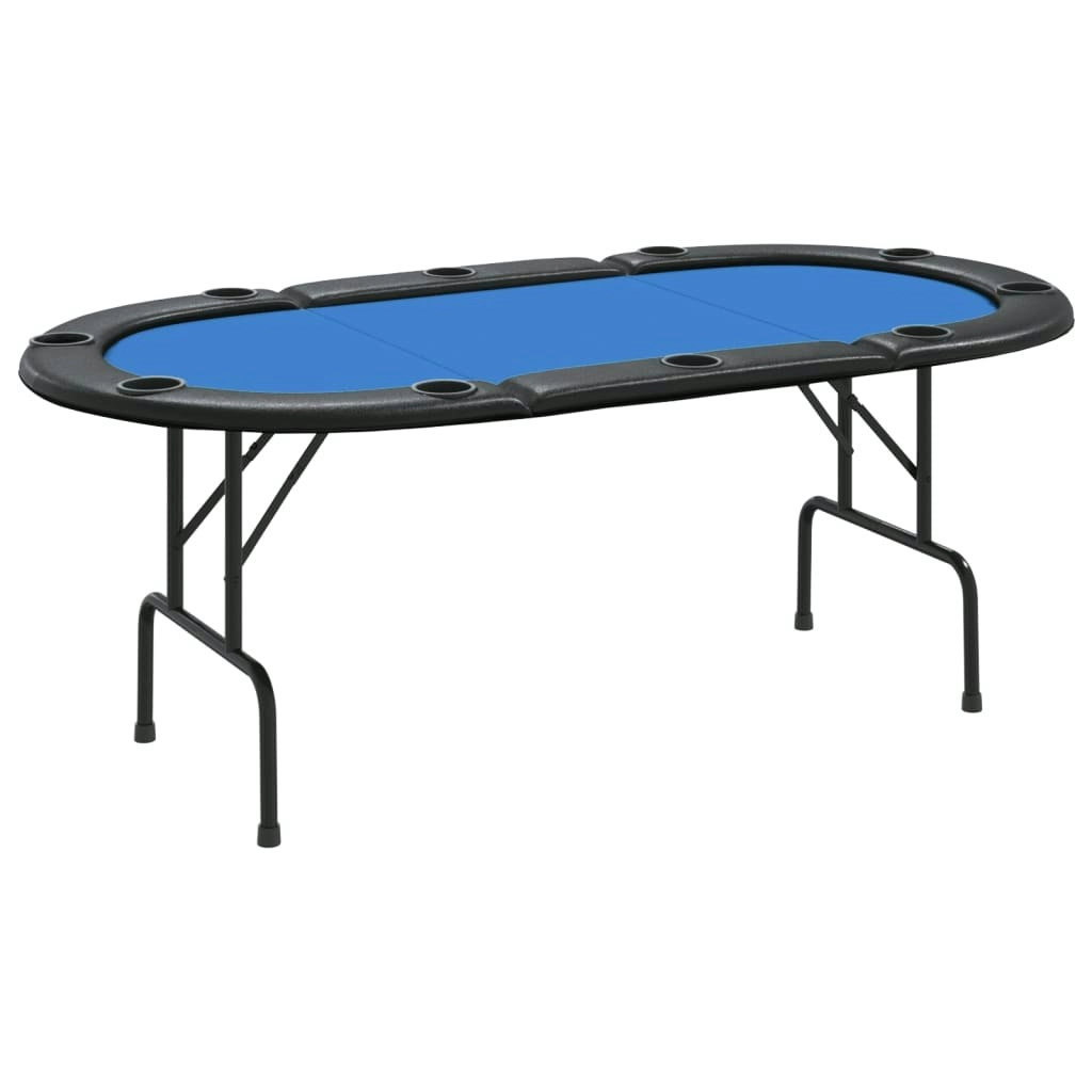 10-Player Folding Poker Table Blue 206x106x75 cm 80403