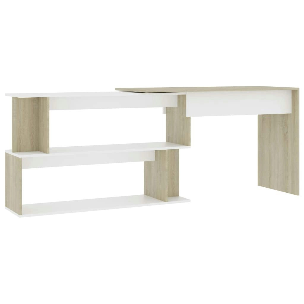 Corner Desk White and Sonoma Oak 200x50x76 cm Engineered Wood 801103