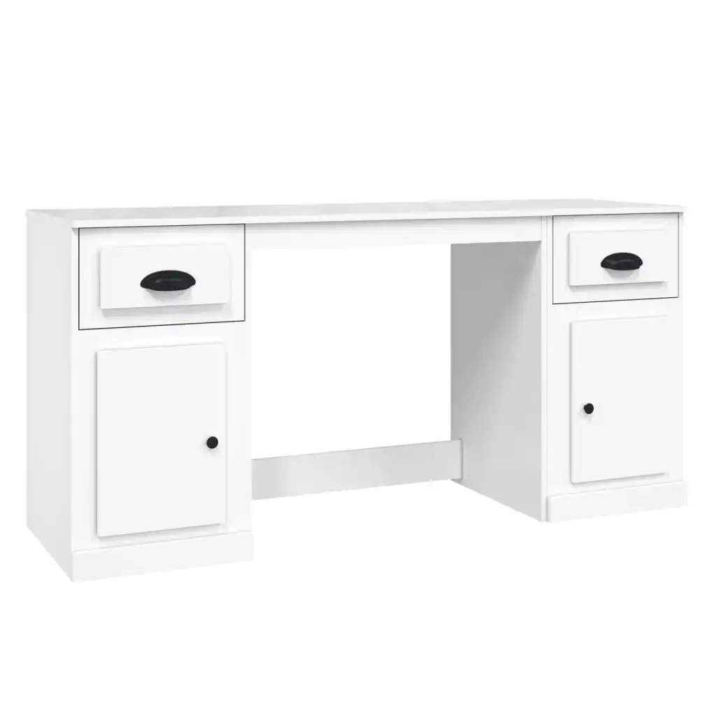 Desk with Cabinet High Gloss White Engineered Wood 3185329