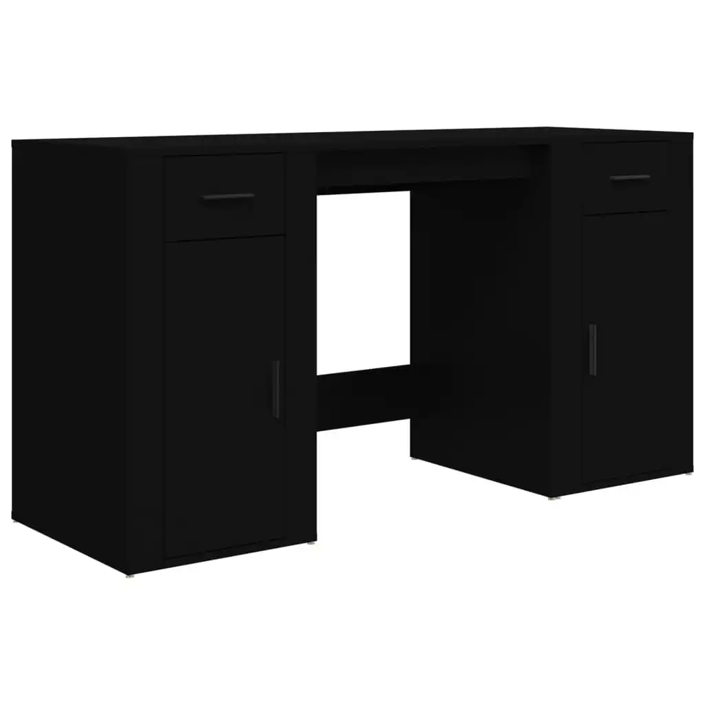 Desk with Cabinet Black Engineered Wood 3185432