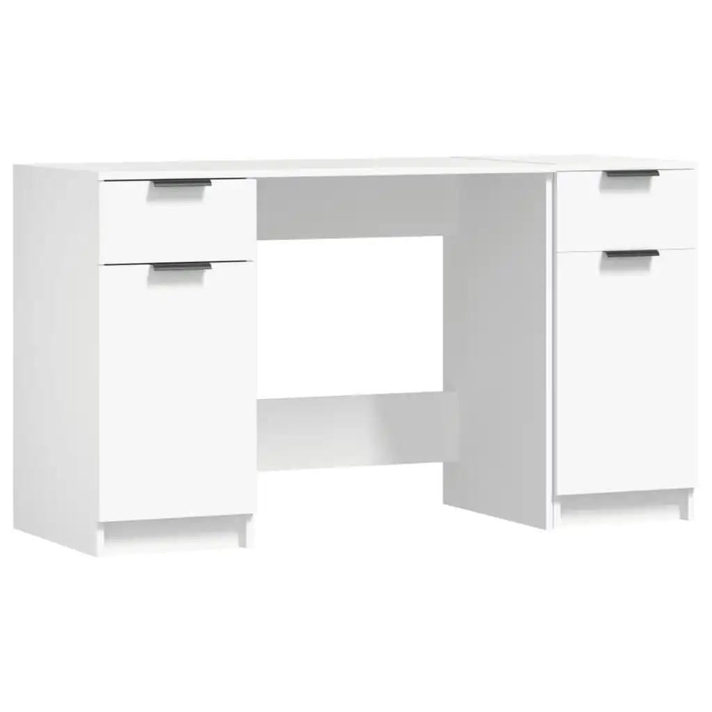 Desk with Side Cabinet White Engineered Wood 3115908