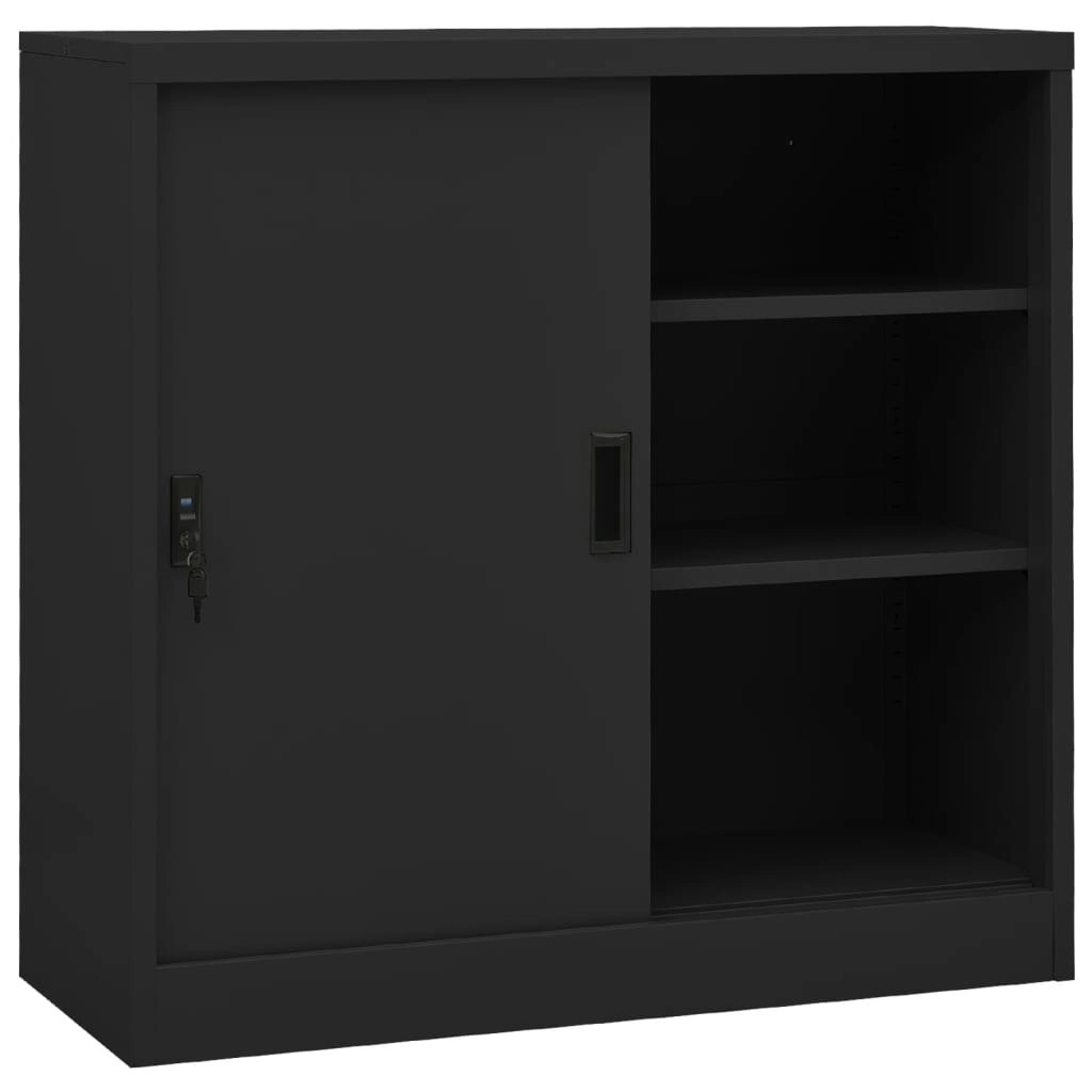 Office Cabinet with Sliding Door Anthracite 90x40x90 cm Steel 335953