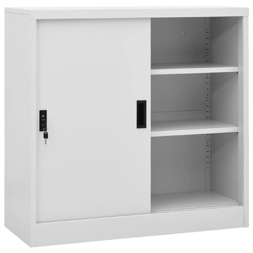 Office Cabinet with Sliding Door Light Grey 90x40x90 cm Steel 335951