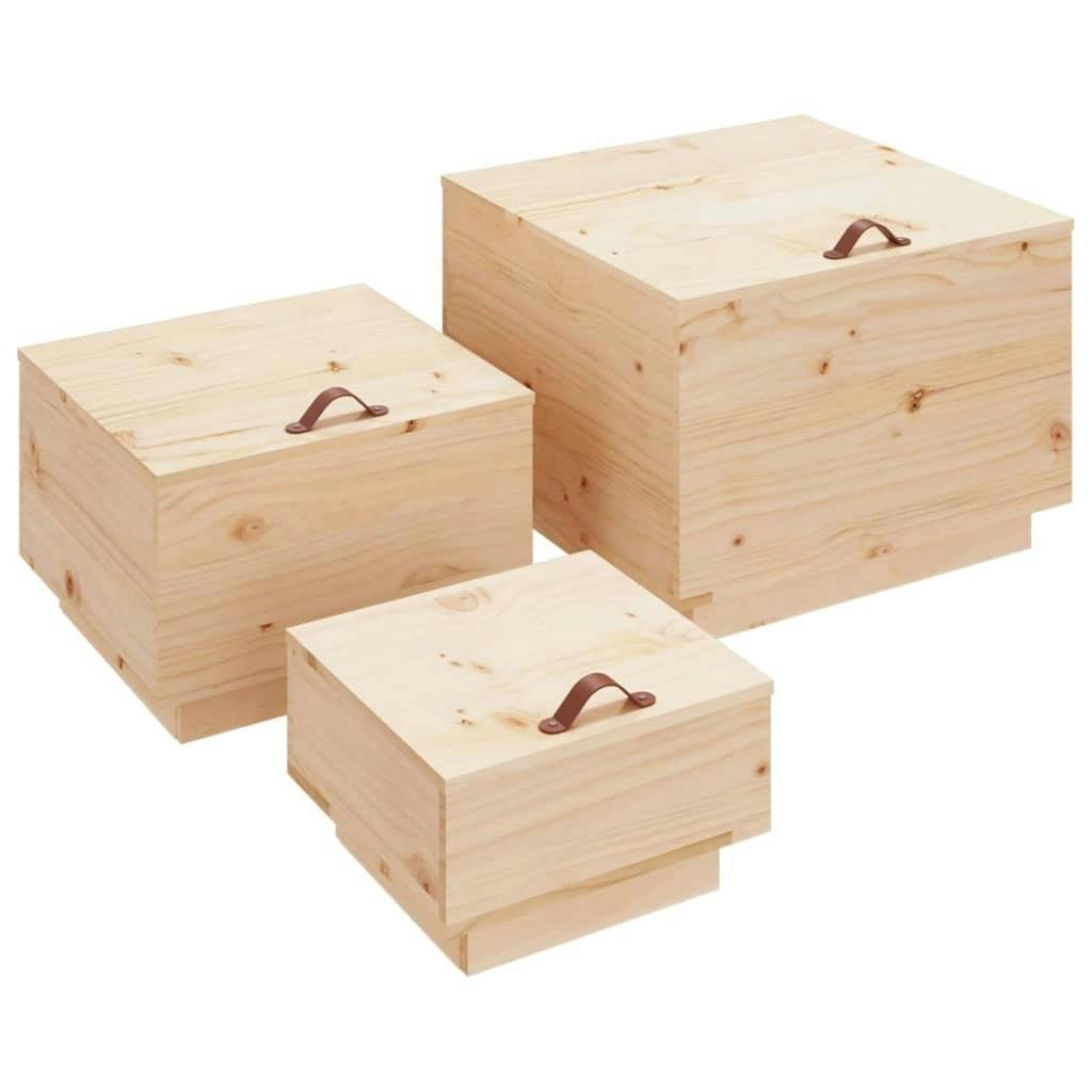 Storage Boxes with Lids 3 pcs Solid Wood Pine 818245