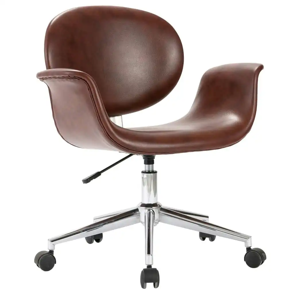 Swivel Office Chair Brown Faux Leather 3054826