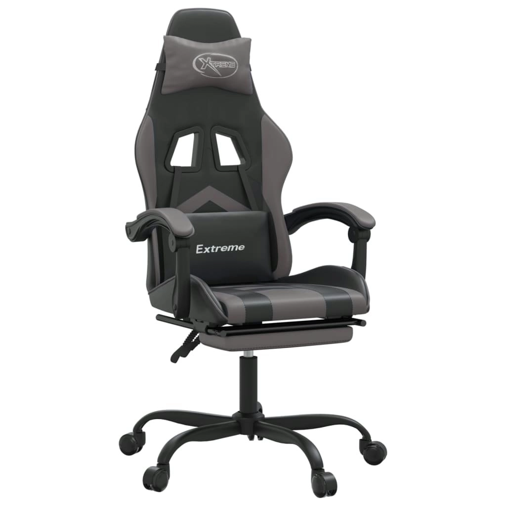 Swivel Gaming Chair with Footrest Black&Grey Faux Leather 349607