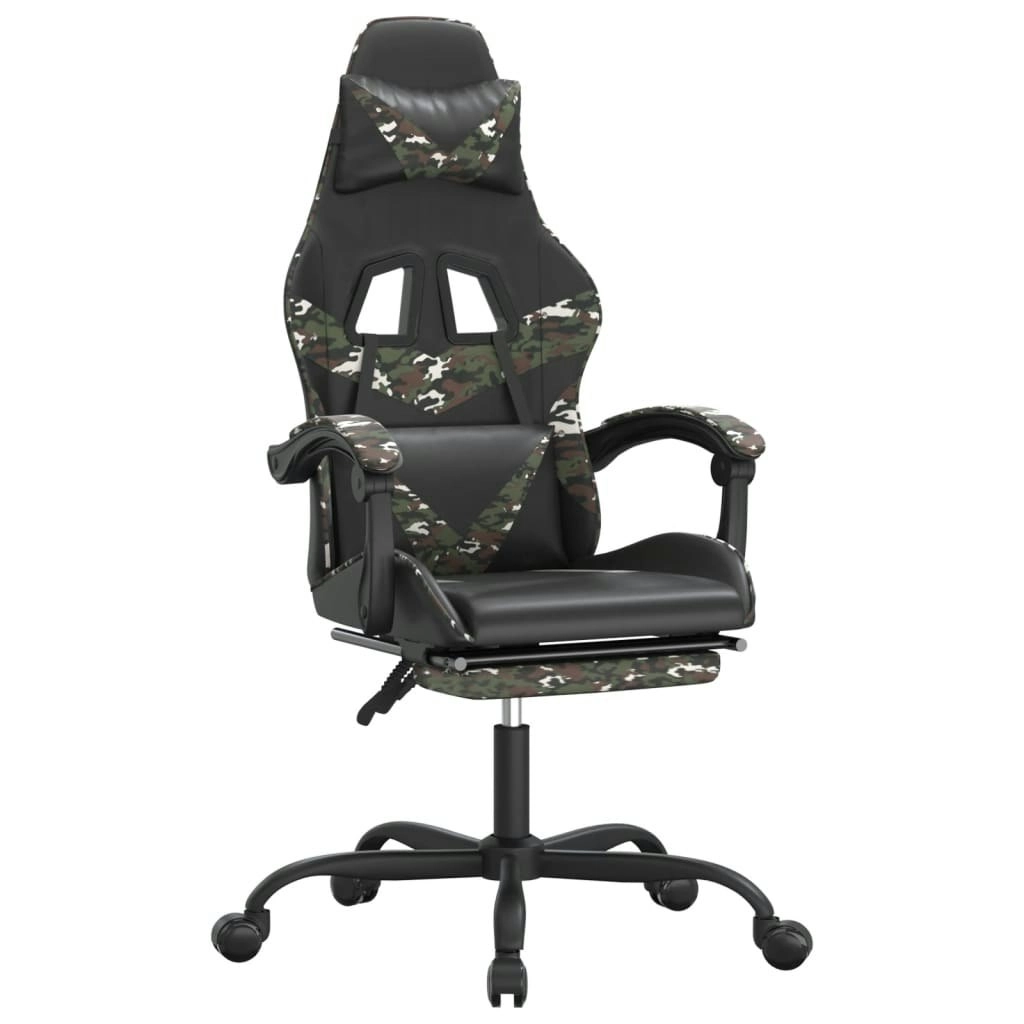 Swivel Gaming Chair with Footrest Black&Camouflage Faux Leather 349566