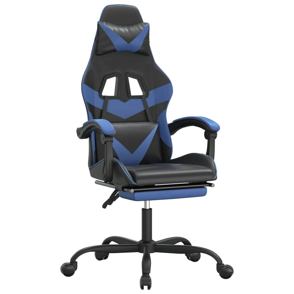 Swivel Gaming Chair with Footrest Black&Blue Faux Leather 349555