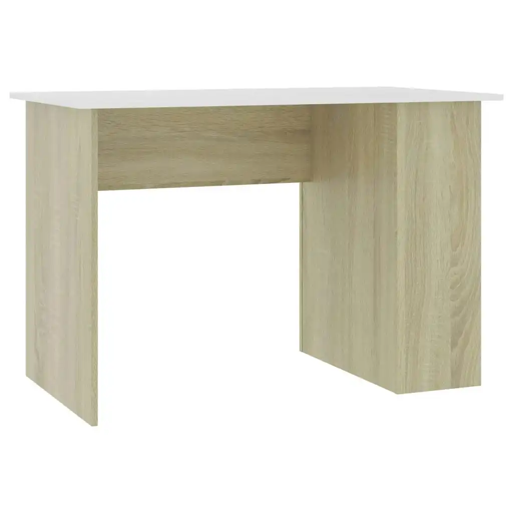 Desk White and Sonoma Oak 110x60x73 cm Engineered Wood 800581