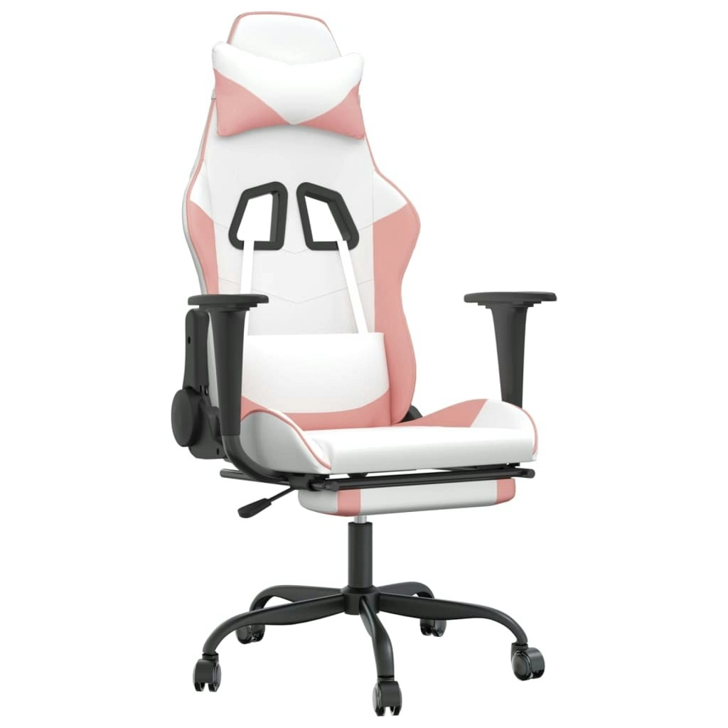 Massage Gaming Chair with Footrest White&Pink Faux Leather 345420