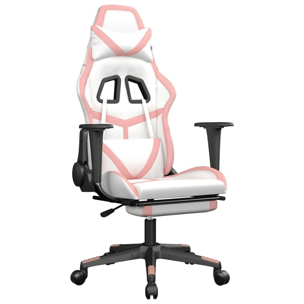 Massage Gaming Chair with Footrest White&Pink Faux Leather 345442