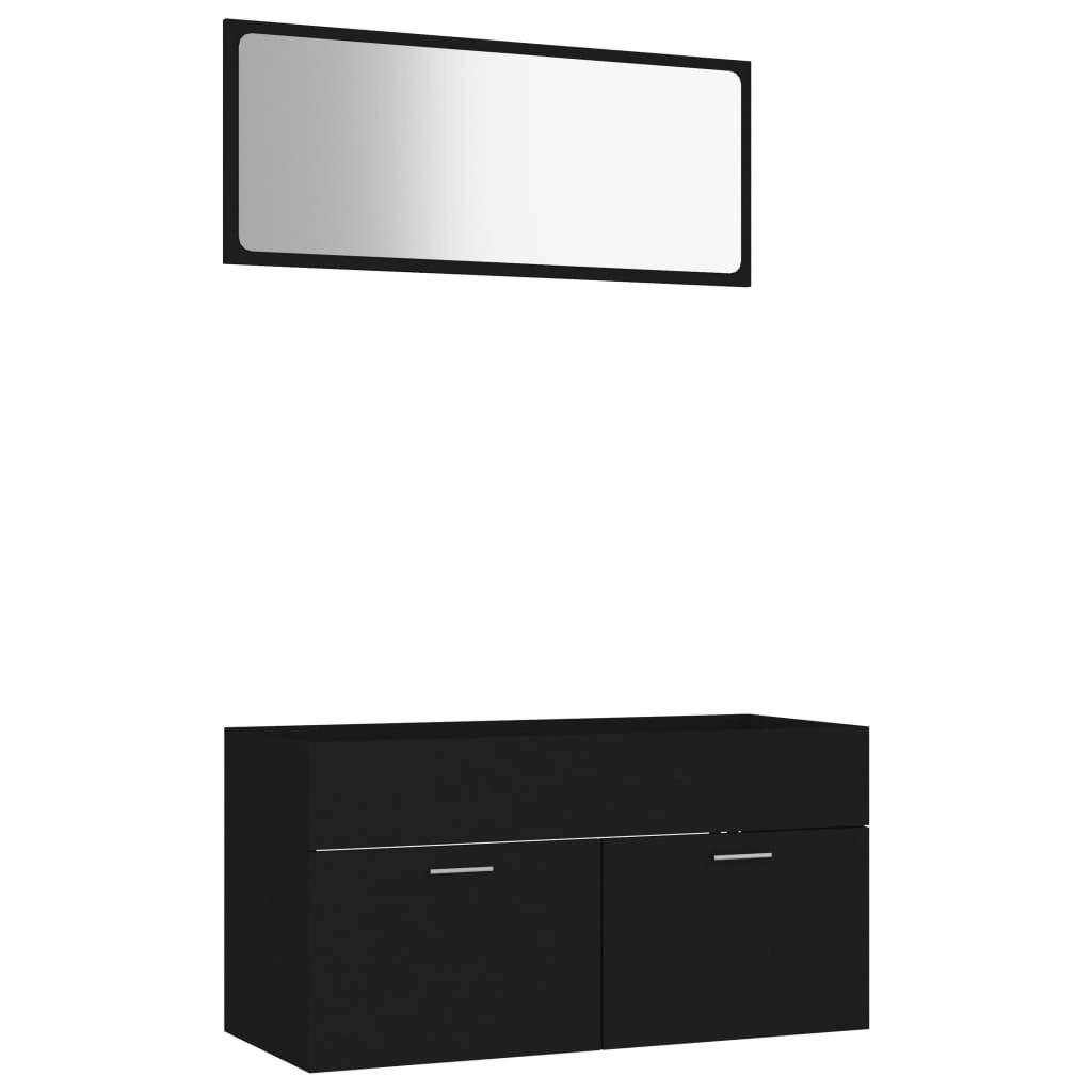 2 Piece Bathroom Furniture Set Black Engineered Wood 804801