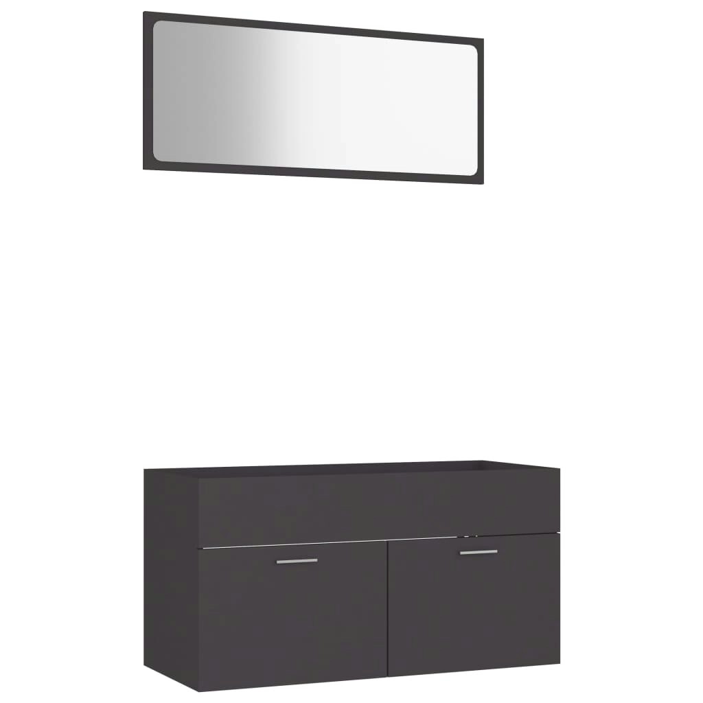 2 Piece Bathroom Furniture Set Grey Engineered Wood 804802