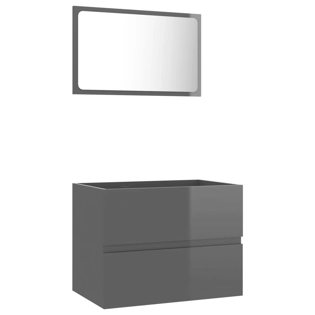 2 Piece Bathroom Furniture Set High Gloss Grey Engineered Wood 804880