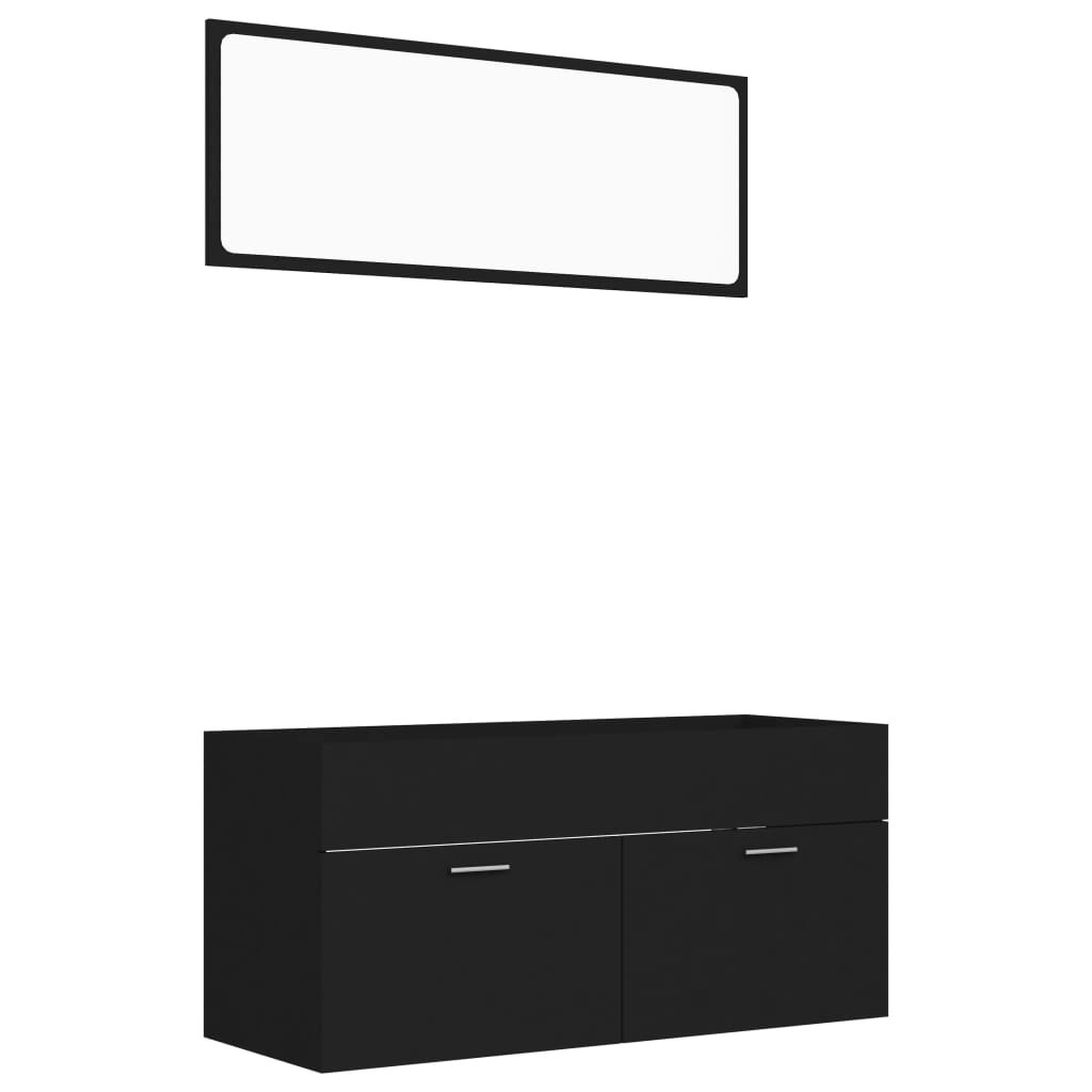 2 Piece Bathroom Furniture Set Black Engineered Wood 804810