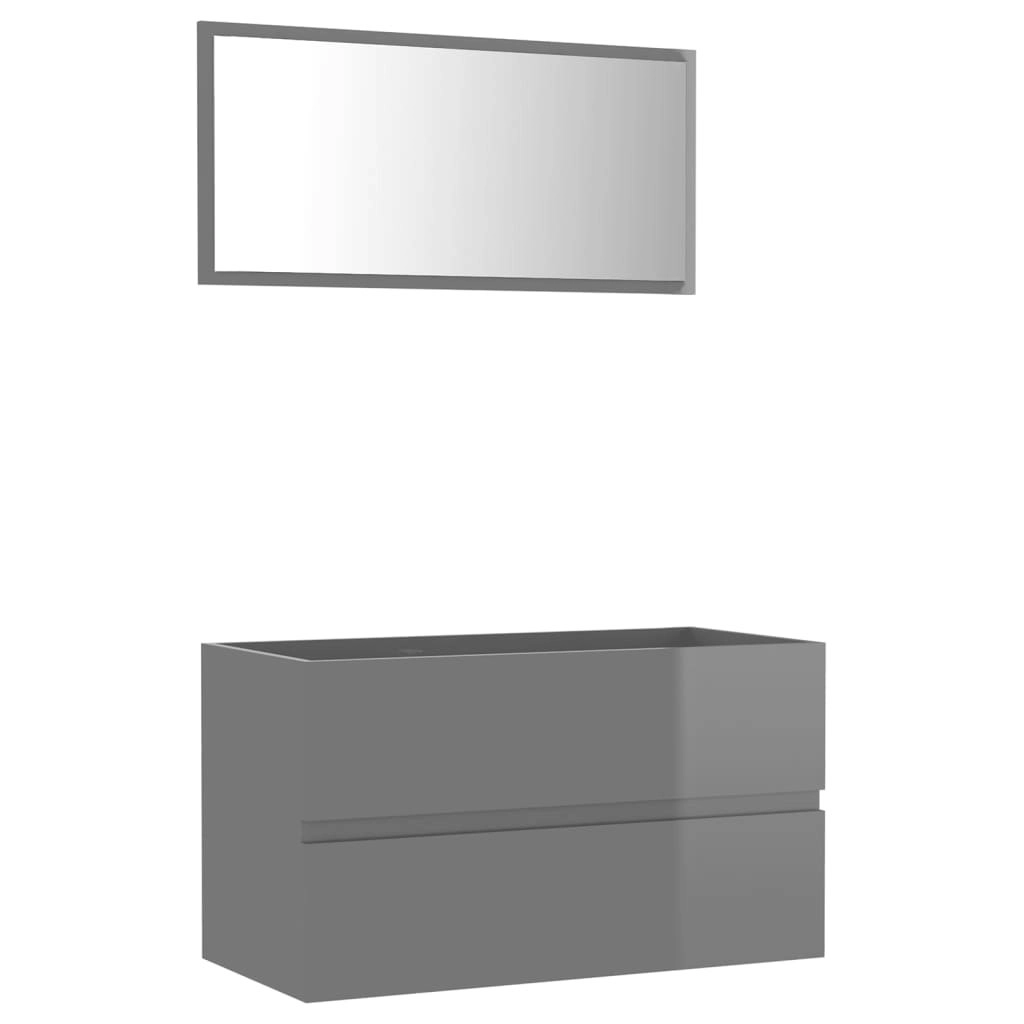 2 Piece Bathroom Furniture Set High Gloss Grey Engineered Wood 804889