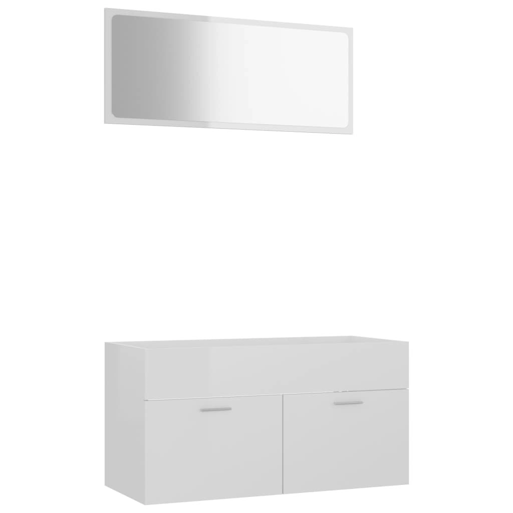 2 Piece Bathroom Furniture Set High Gloss White Engineered Wood 804806