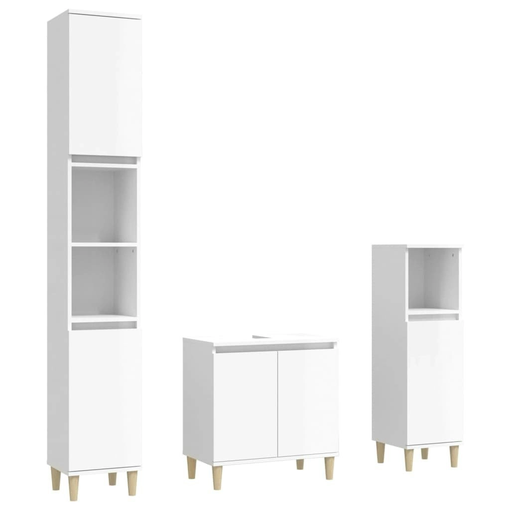 3 Piece Bathroom Furniture Set High Gloss White Engineered Wood 3185583