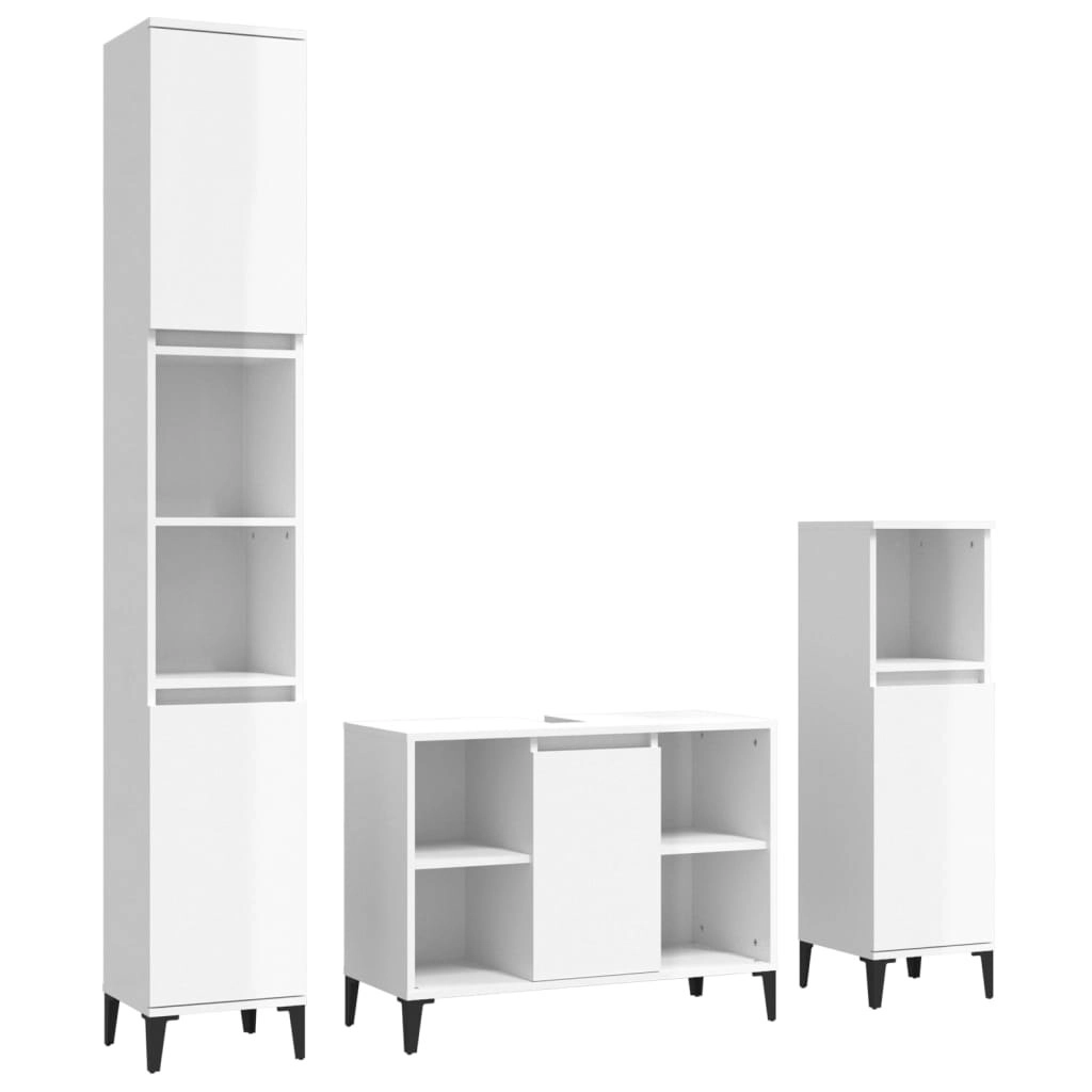 3 Piece Bathroom Furniture Set High Gloss White Engineered Wood 3185623