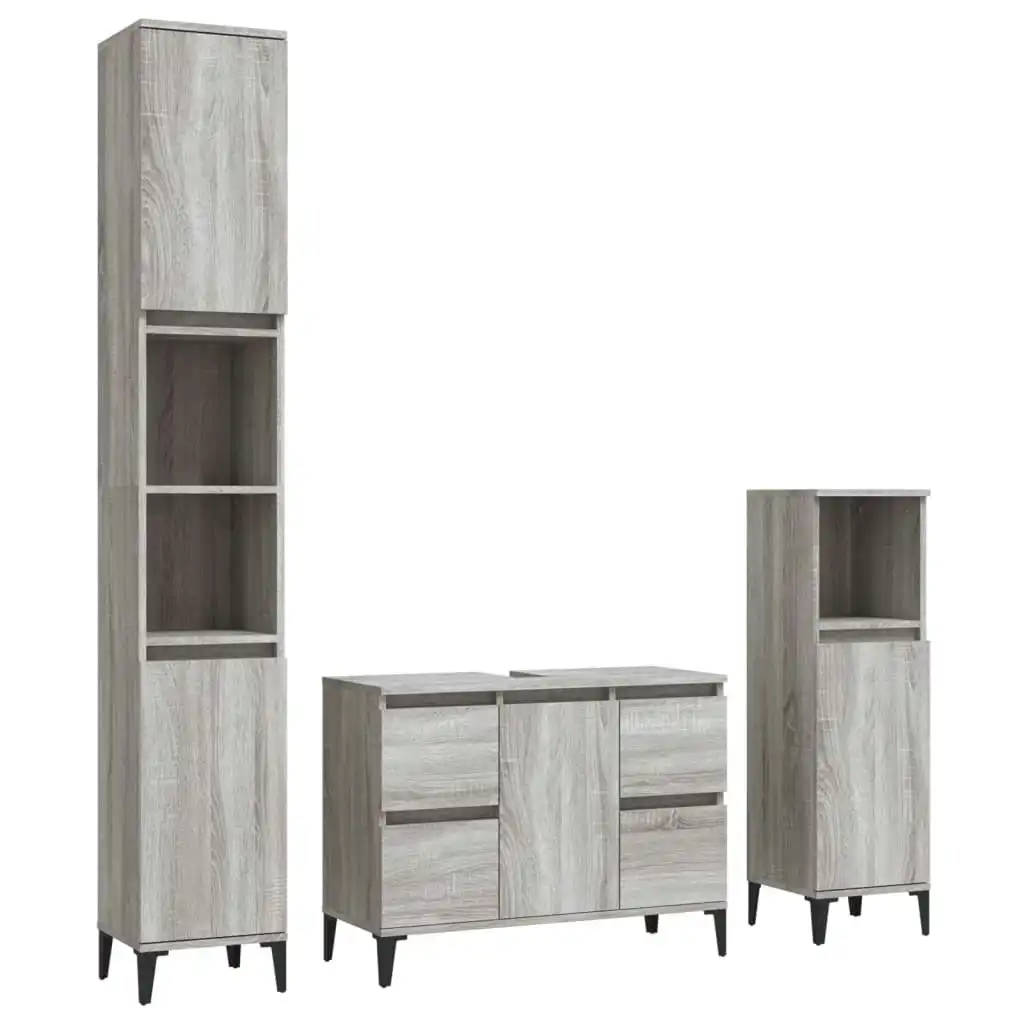 3 Piece Bathroom Furniture Set Grey Sonoma Engineered Wood 3185611