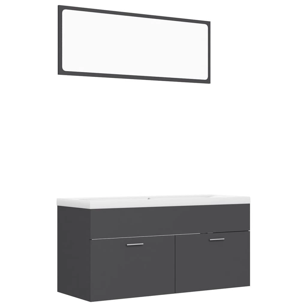 Bathroom Furniture Set Grey Engineered Wood 3070894