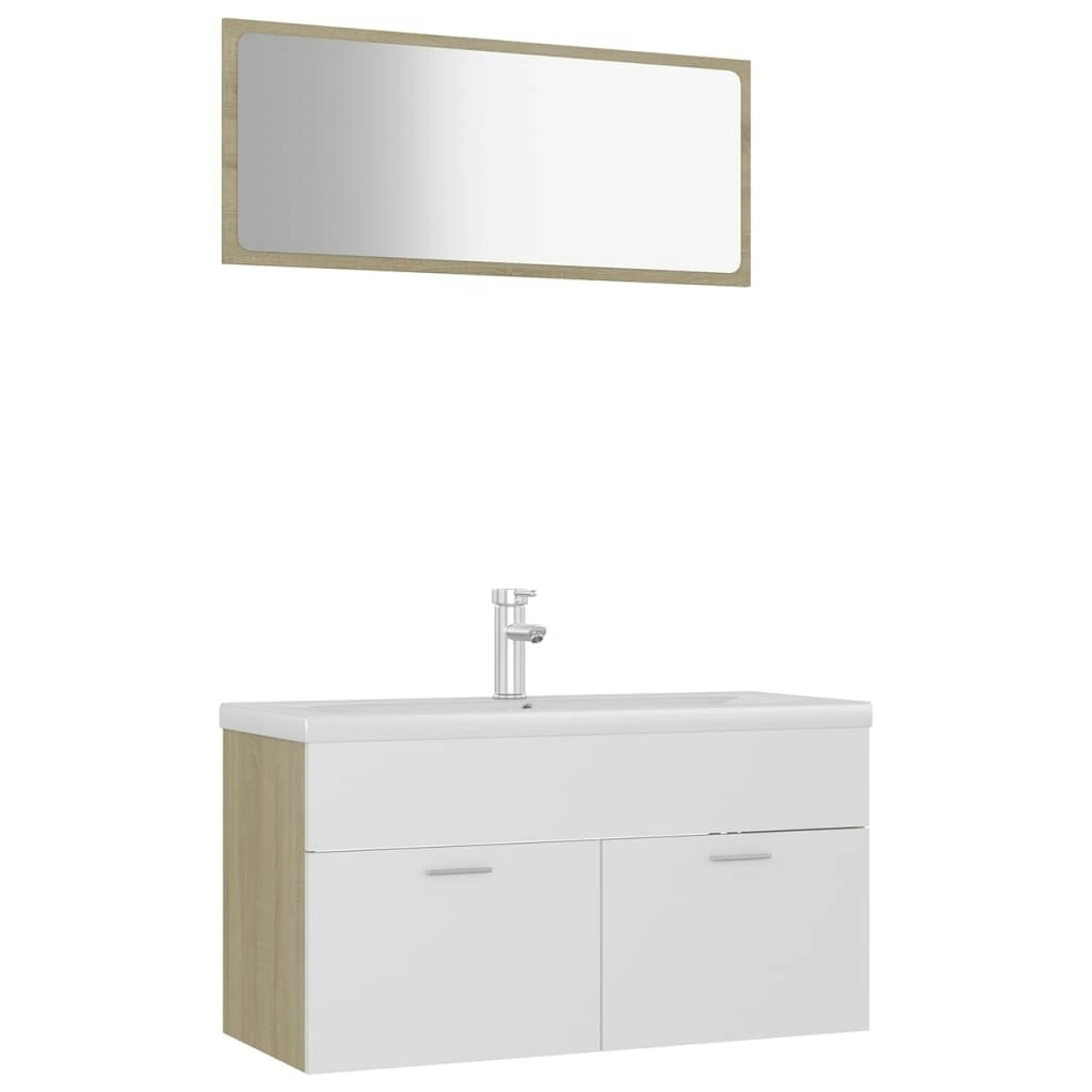 Bathroom Furniture Set White and Sonoma Oak Engineered Wood 3070888