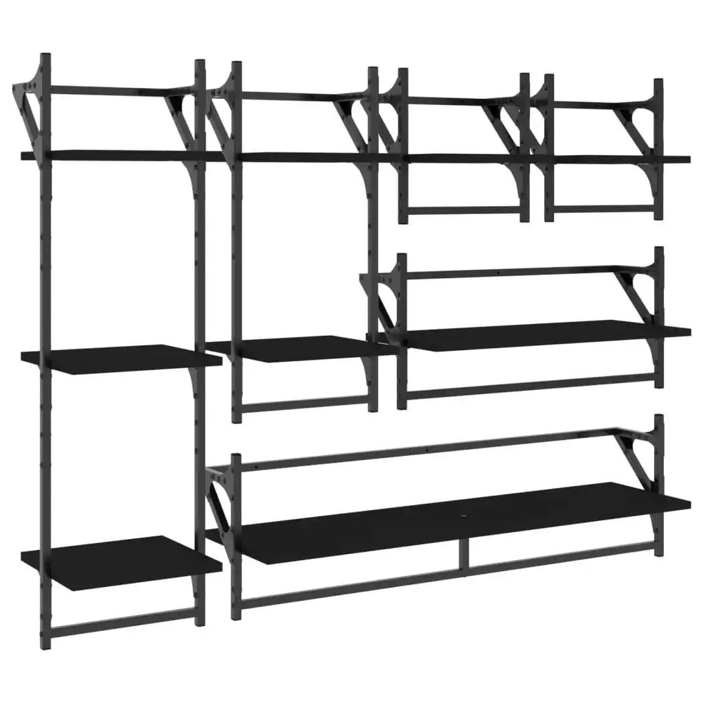 6 Piece Wall Shelf Set with Bars Black Engineered Wood 836268