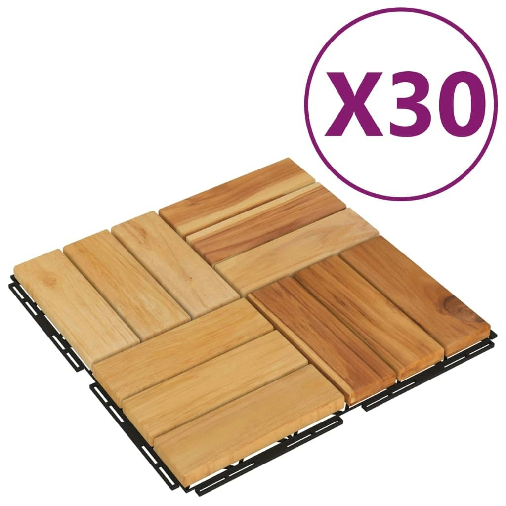 Decking Tiles 30 pcs 30x30 cm Solid Wood Teak 3152105