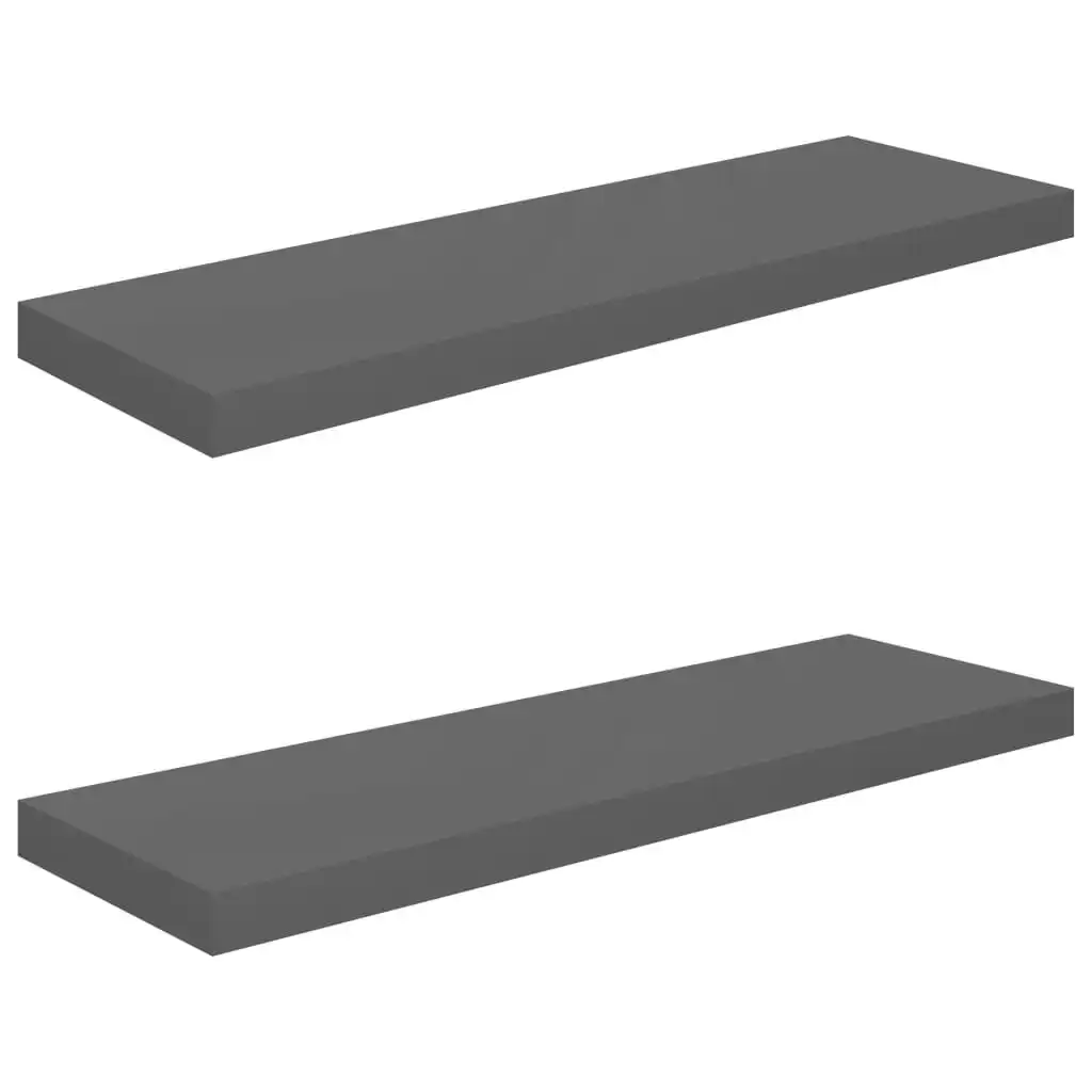 Floating Wall Shelves 2 pcs High Gloss Grey 80x23.5x3.8 cm MDF 323794