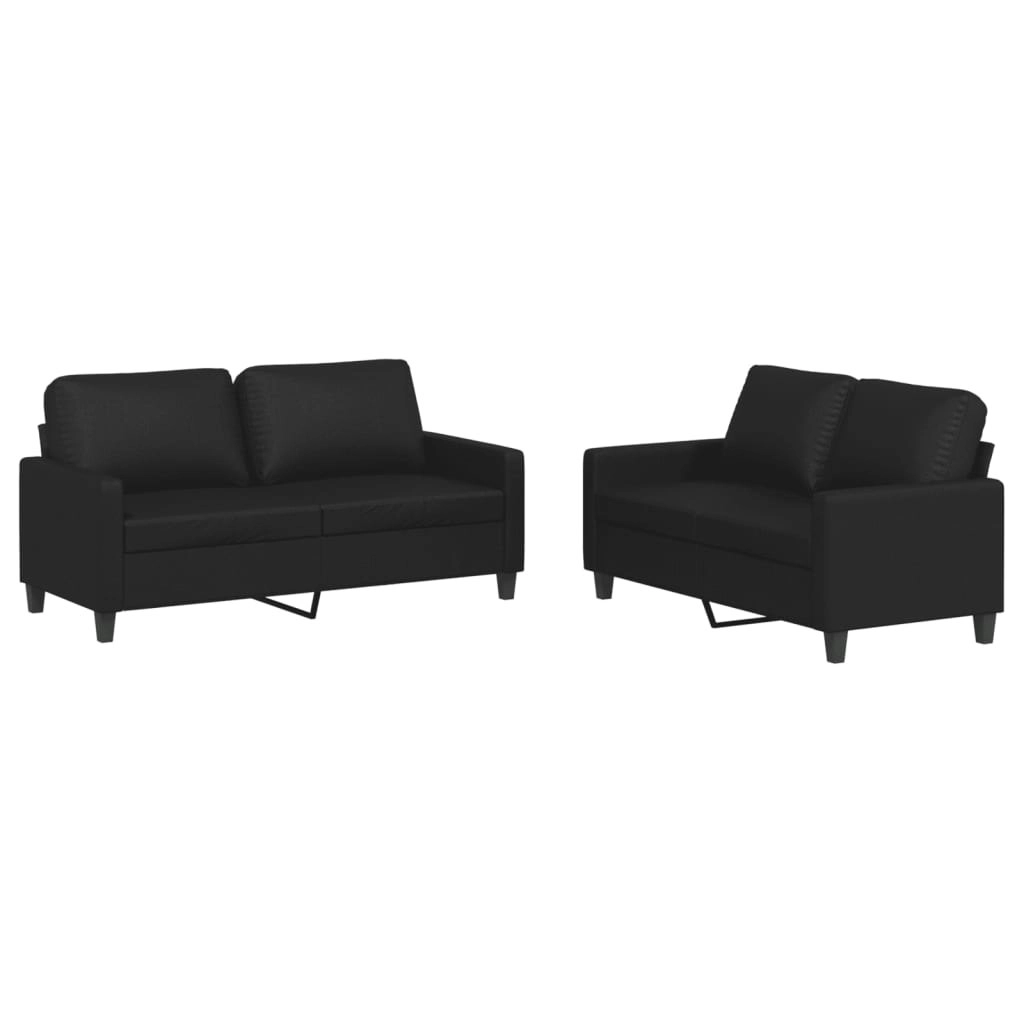 2 Piece Sofa Set with Cushions Black Faux Leather 3201408