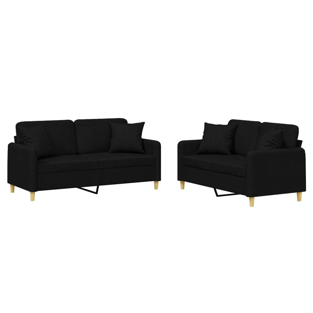 2 Piece Sofa Set with Pillows Black Fabric 3202106