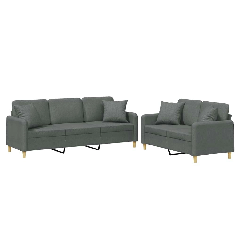 2 Piece Sofa Set with Pillows Dark Grey Fabric 3202135