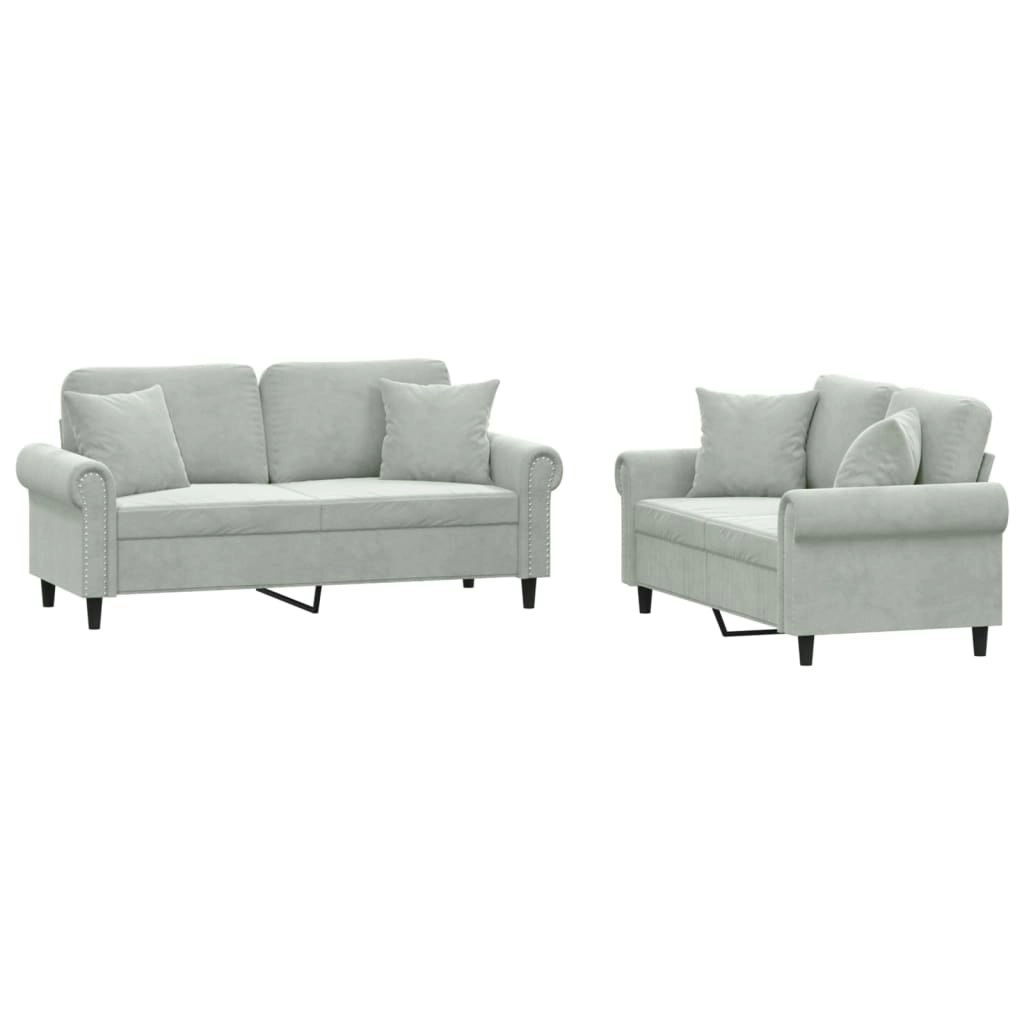 2 Piece Sofa Set with Pillows Light Grey Velvet 3202230