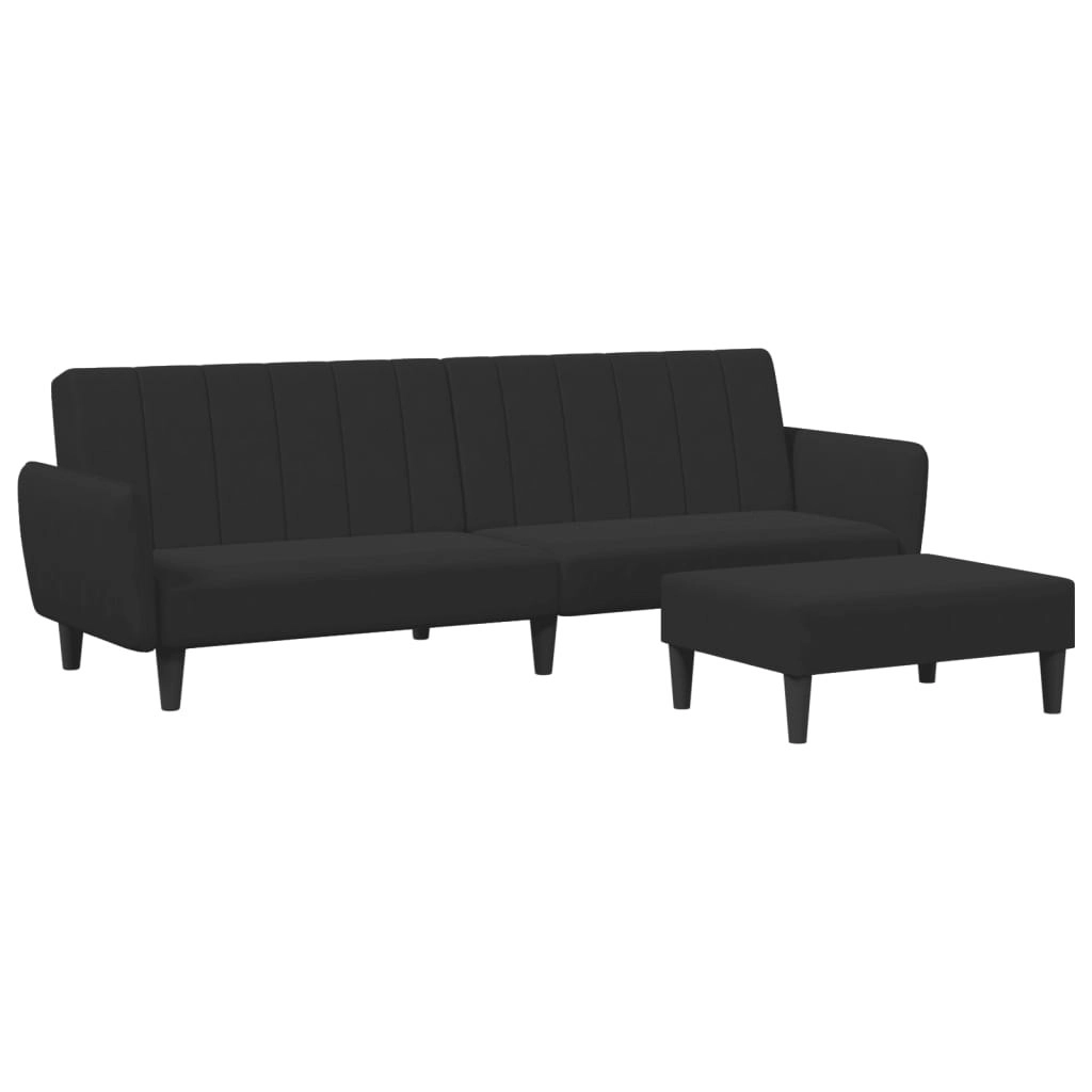 2-Seater Sofa Bed with Footstool Black Velvet 3216253