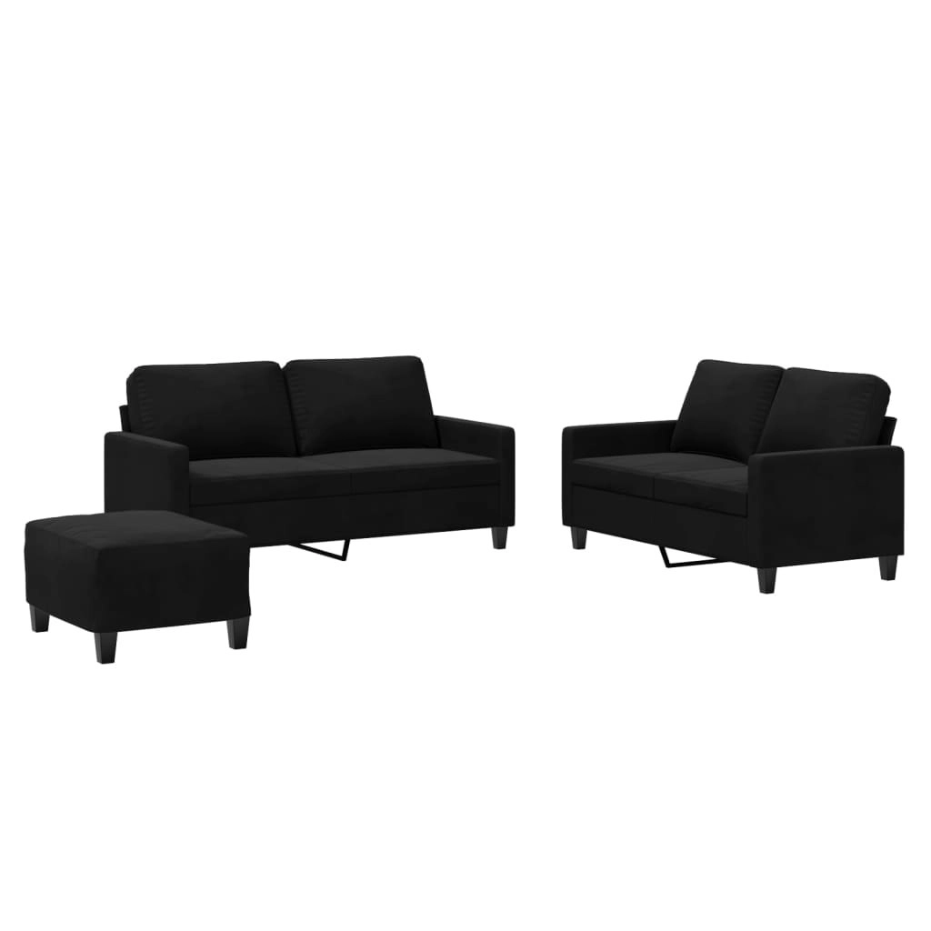 3 Piece Sofa Set with Cushions Black Velvet 3201511