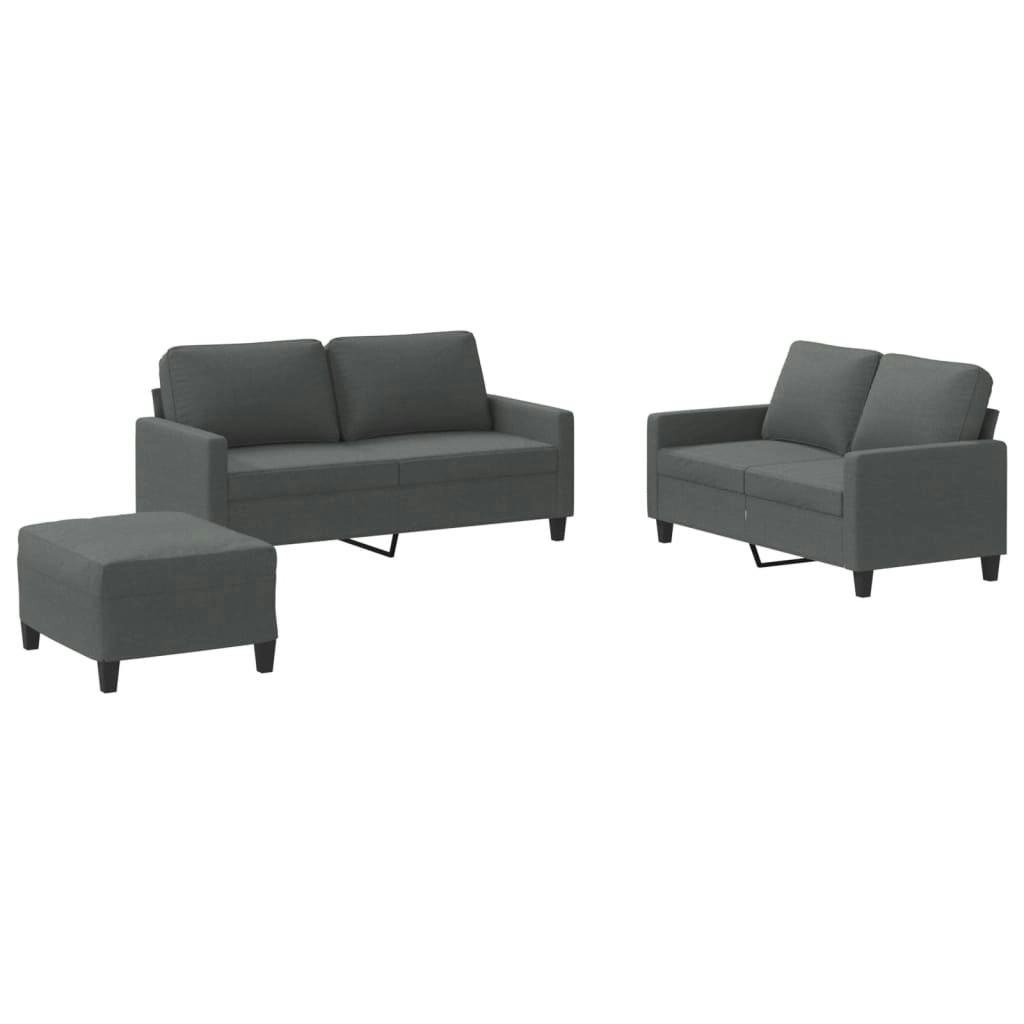 3 Piece Sofa Set with Cushions Dark Grey Fabric 3201453