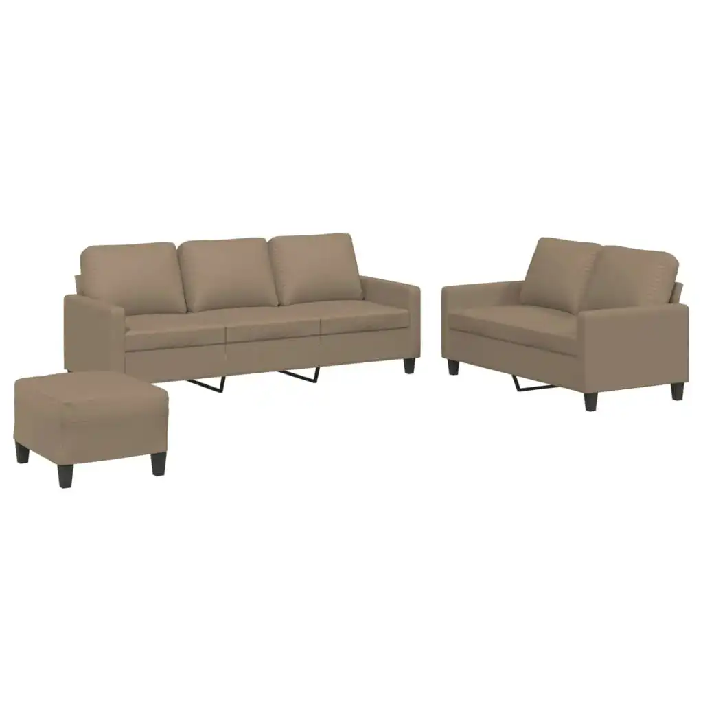 3 Piece Sofa Set with Cushions Cappuccino Faux Leather 3201427