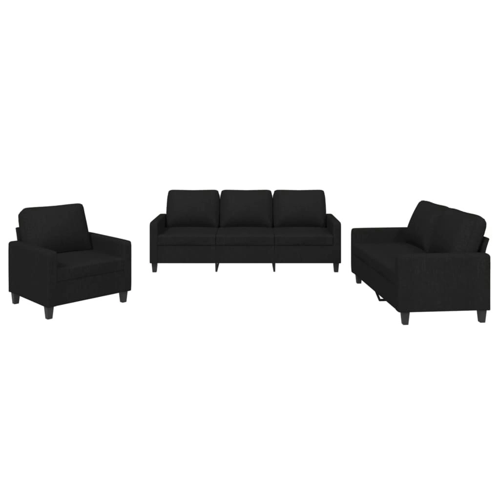 3 Piece Sofa Set with Cushions Black Fabric 3201432