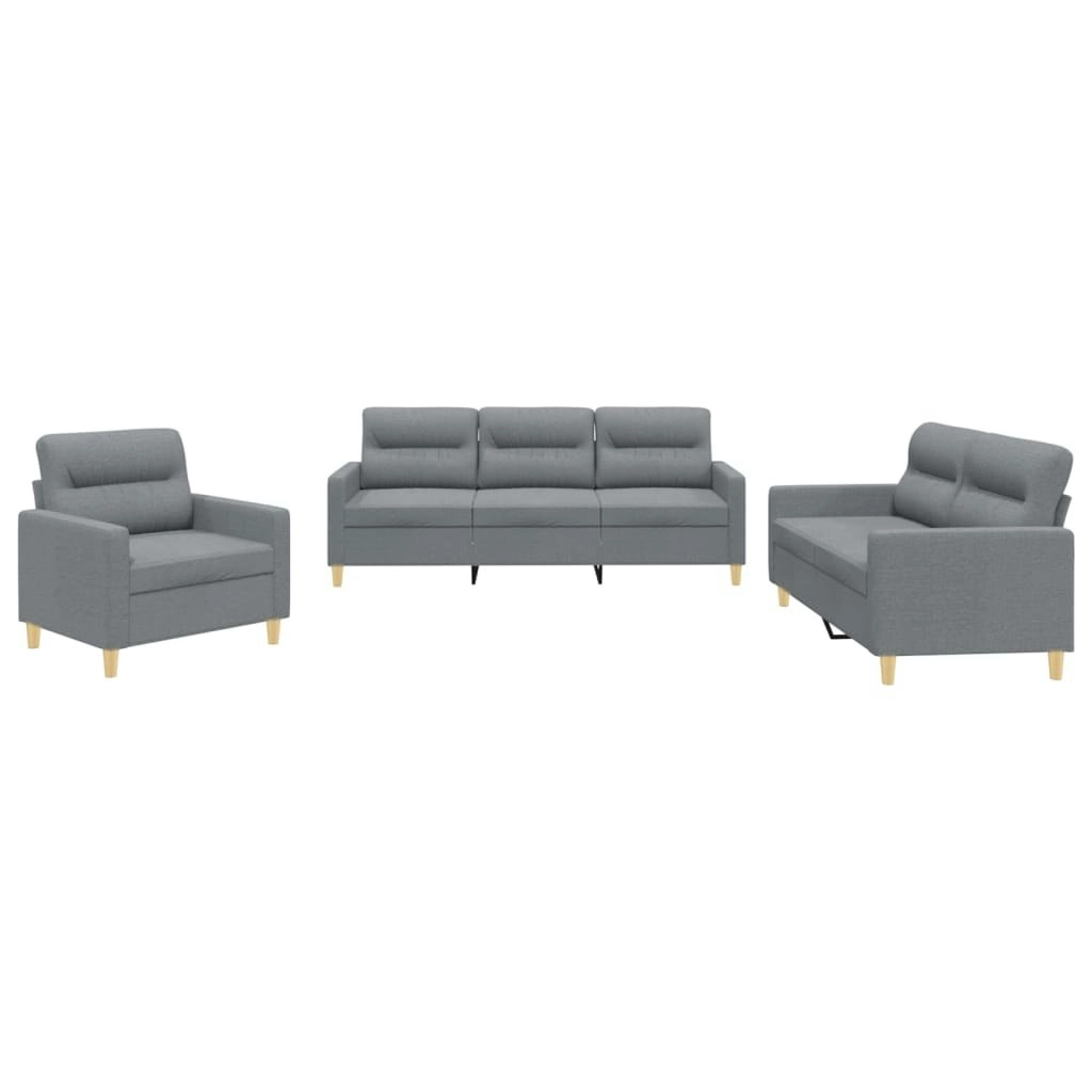 3 Piece Sofa Set with Cushions Light Grey Fabric 3201536