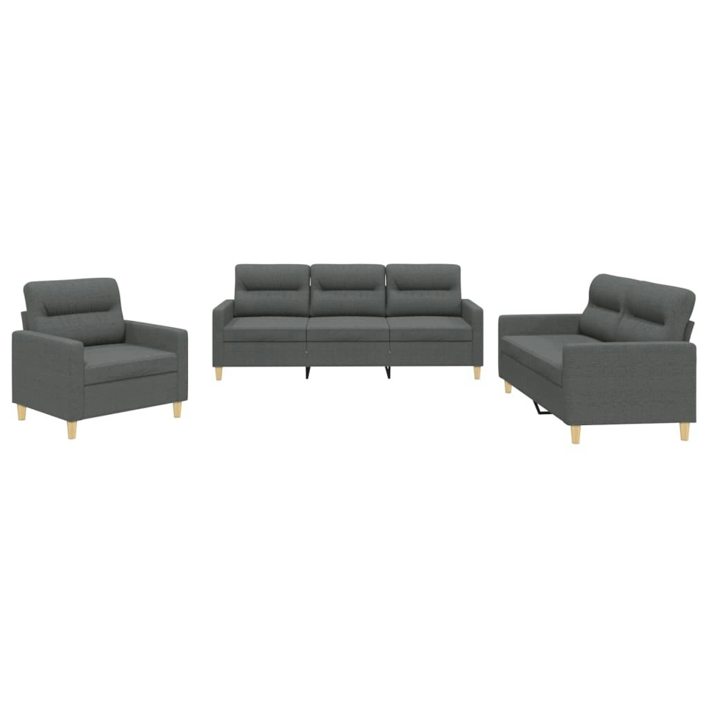 3 Piece Sofa Set with Cushions Dark Grey Fabric 3201537