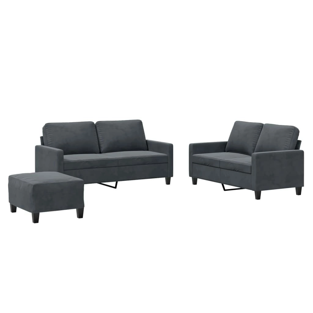 3 Piece Sofa Set with Cushions Dark Grey Velvet 3201507