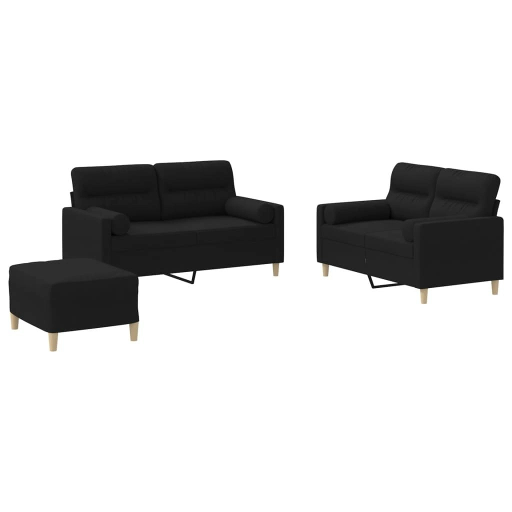 3 Piece Sofa Set with Pillows Black Fabric 3201596